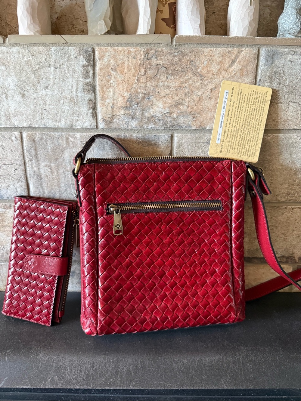 Patricia Nash Women’s Maroon  Woven Crossbody Bag with Matching Wallet